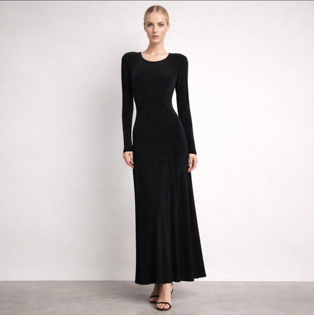 Joseph Ribkoff Creations Black Slinky Knit Maxi Dress Sz 12